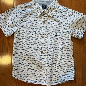Nautica White Short Sleeve Button-Down with Navy Whale Print
